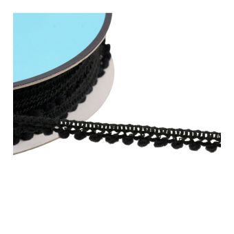 Bobine 25m galon petits pompons noir 10mm