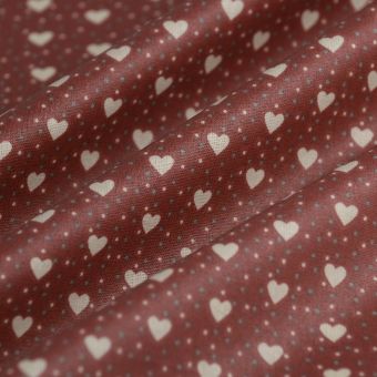 Tissu cretonne enduite imprimée mini coeur rouge