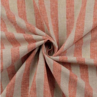 Tissu lin large rayure orange