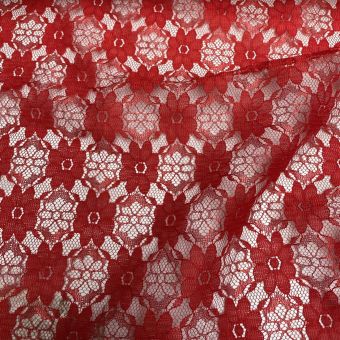 Tissu dentelle polyester fleuri rouge