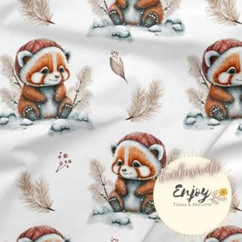 Tissu Jersey Animaux Panda Roux beige vendu par mètre