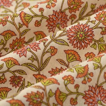 Tissu cretonne Santal ivoire orange