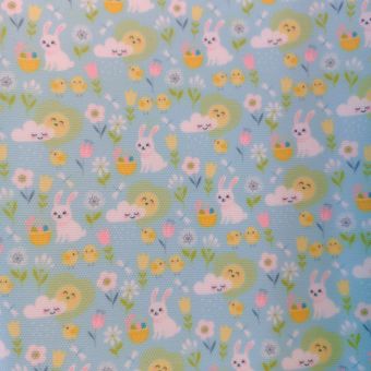 Coupon 100x100cm Toile imperméable lapins de Pâques