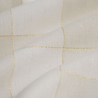 Tissu twill de coton carreaux dorés écru