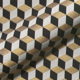 Tissu jacquard cube 3D noir blanc doré