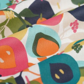 Tissu cretonne enduite fruti multicolore