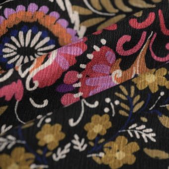 Tissu crêpe viscose bohème multicolore noir