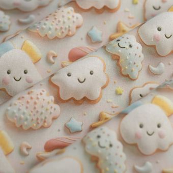Tissu cretonne 3D dig biscuit multicolore