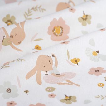 Tissu cretonne saut de lapine rose 