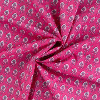 Tissu voile coton imprimé mini fleur indienne rose