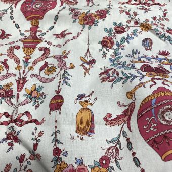 Tissu bachette montgolfières fleuries rose