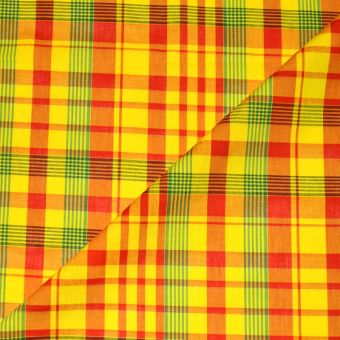 Tissu madras véritable 3x1.60m - jaune, rouge et vert - designers-factory