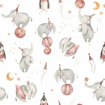 Tissu French Terry Éléphant Danse, coupon 1m x laize (145cm)