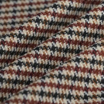 Tissu lainage pied de poule bordeaux noir beige caramel