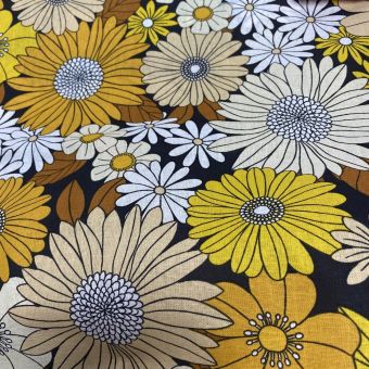 Tissu cretonne enduite big flower jaune