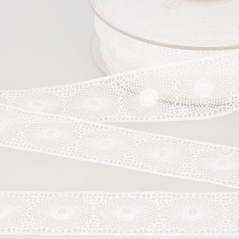 Ruban entre-deux tulle brodé blanc