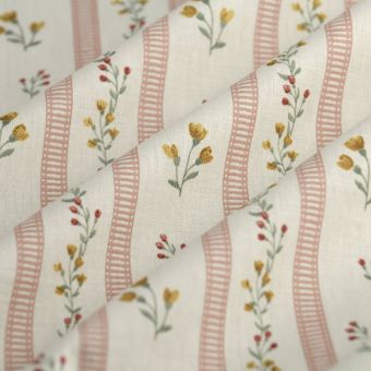 Tissu cretonne bouquet rayures multicolore