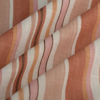 Tissu toile recyclé effet lin rayures terracotta
