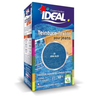 IDEAL - Teinture Textile Liquide Bleu Jean - 40 ml + Fixateur 50 g - Dès 40°C