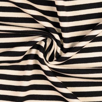 Tissu molleton sweat épais chiné beige rayures noires