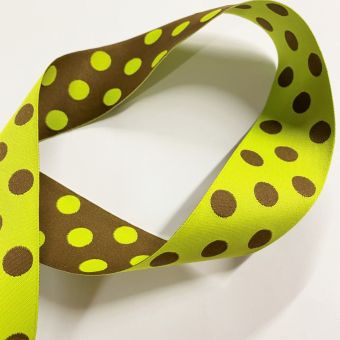 Ruban jacquard réversible pois marron et vert 38 mm