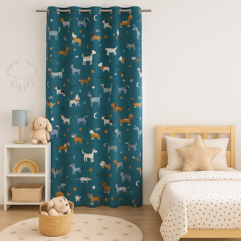 Rideau enfant dog en folie bleu 140x250cm