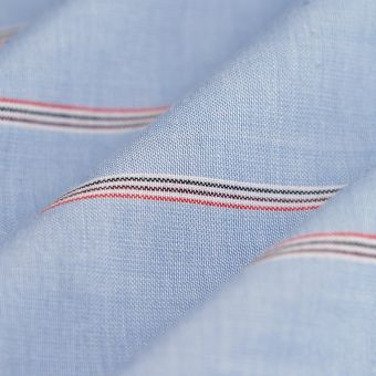 Tissu fil teint fines rayures tricolores bleu