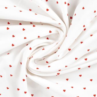 Maille jersey coton imprimée multi cœur rouge blanc