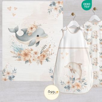 Panneau 100% Coton pour Couverture & Gigoteuse Bébé Animaux de la mer Dauphin
