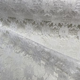 Tissu dentelle polyester fleuri blanc