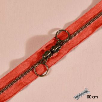 Fermeture double curseur laiton 60 cm orange - Atelier Brunette