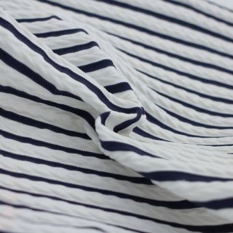 Maille jacquard maillot de bain tresses 3D rayé marine et blanc - Origine France