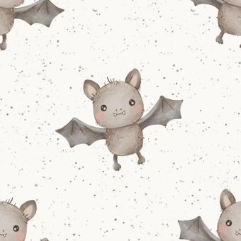 Tissu Softshell Chauve Souris Halloween Creme, coupon 1m x laize (145cm)