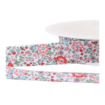 Biais fleurs 20mm bleu acier au mètre