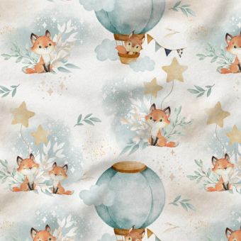 Tissu Jersey coton "Lovely Fox Céladon" par mètre