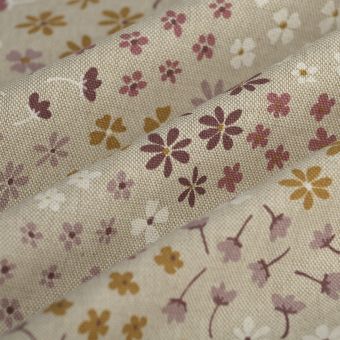 Tissu bachette linen look fleurs roses