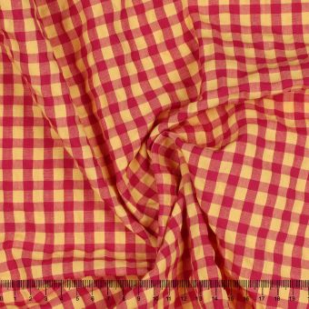 Tissu seersucker vichy rose et jaune 7 mm recyclé