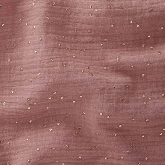 Tissu Double gaze pois doré vieux rose