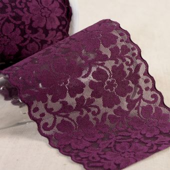 Dentelle élastique coquelicots 100mm violet foncé