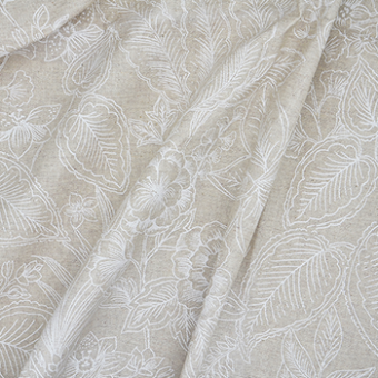 Tissu en coton enduit déperlant motif Manille beige fleurs