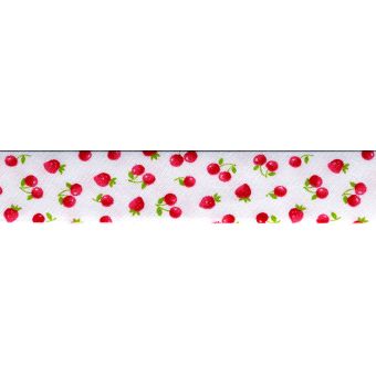 Biais replié en coton motifs cerises et fraises