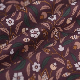 Tissu popeline coton floral Persan bordeaux