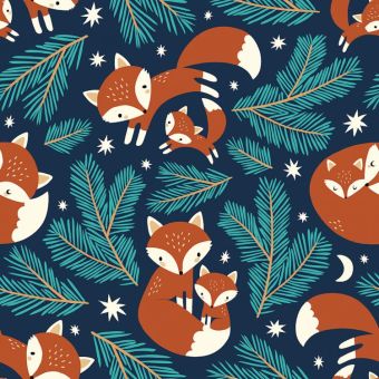 Tissu Softshell Hiver Renard Orange Sapin, coupon 1m x laize (145cm)