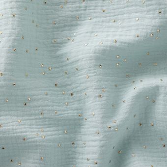 Tissu Double gaze pois doré vert menthe glacé