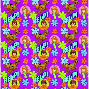 Tissu cretonne Scooby doo fleurs rose