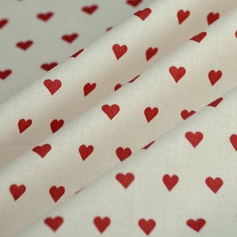 Tissu cretonne coeurs rouge