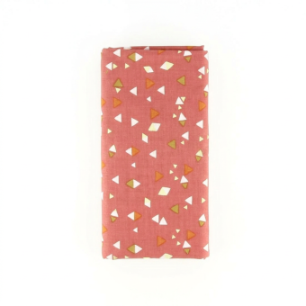 Coupon tissu 100% coton triangles géométriques 45x55cm corail