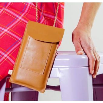 Kit  à coudre CALL ME pochette de smartphone en cuir camel - Feye