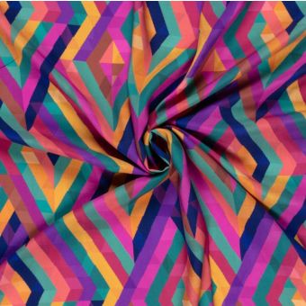 Tissu popeline viscose ligne losange multicolore