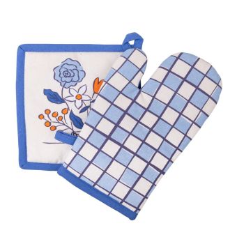 Gant et manique petit dejeuner bleu